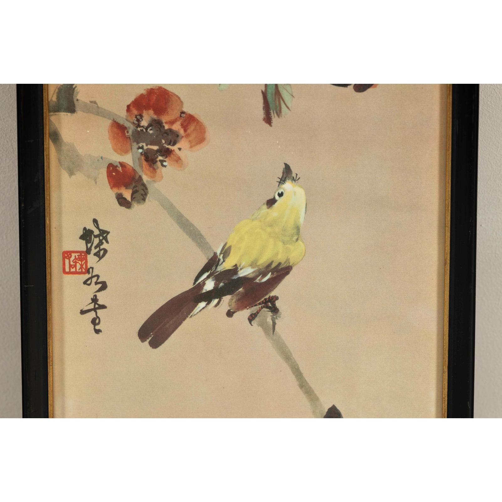 Framed Watercolor Painting of Bird on Flowering Branch-12. Asian &amp; Chinese Furniture, Art, Antiques, Vintage Home Décor for sale at FEA Home