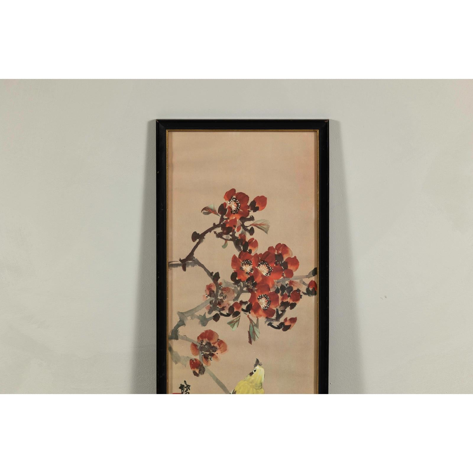 Framed Watercolor Painting of Bird on Flowering Branch-3. Asian &amp; Chinese Furniture, Art, Antiques, Vintage Home Décor for sale at FEA Home