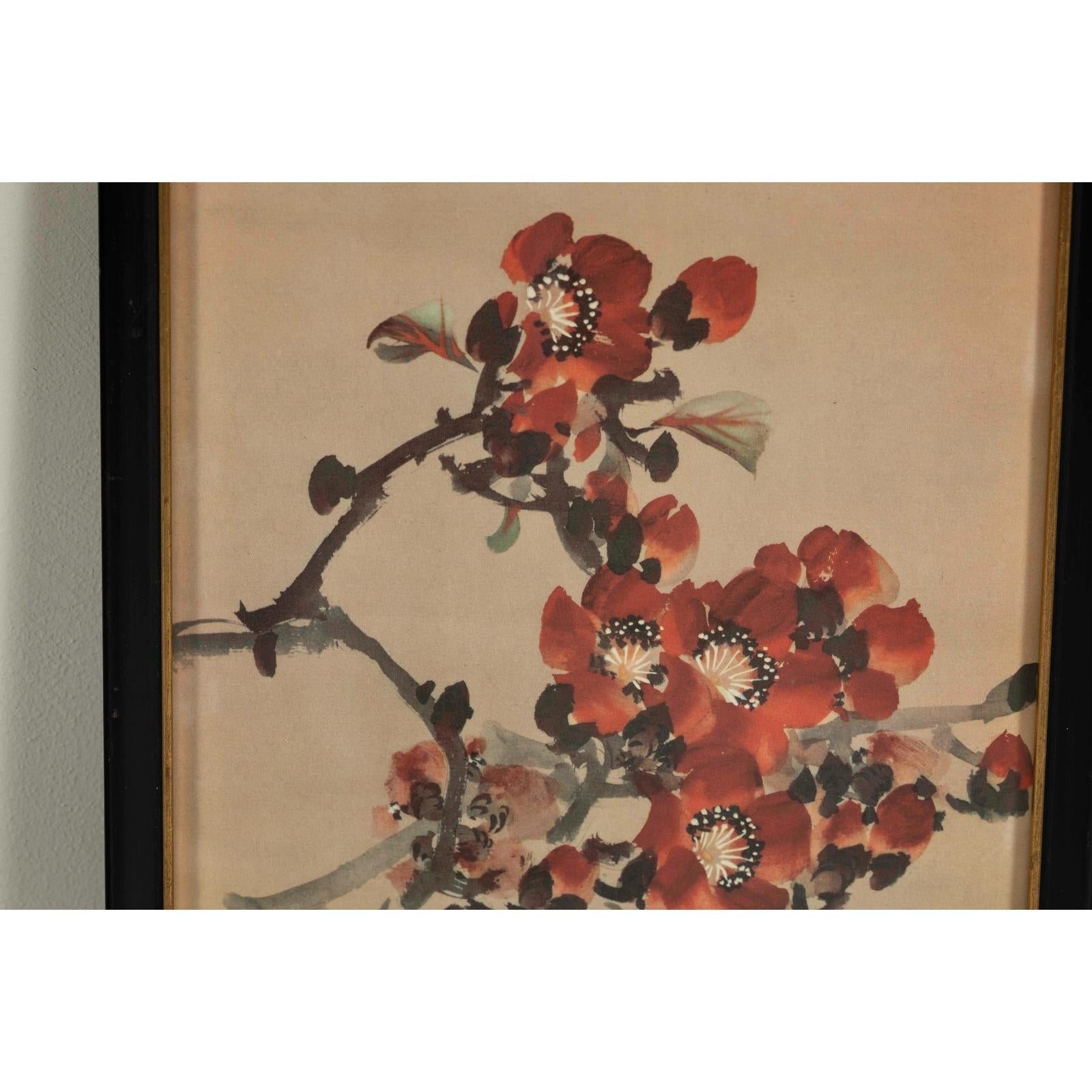 Framed Watercolor Painting of Bird on Flowering Branch-6. Asian &amp; Chinese Furniture, Art, Antiques, Vintage Home Décor for sale at FEA Home