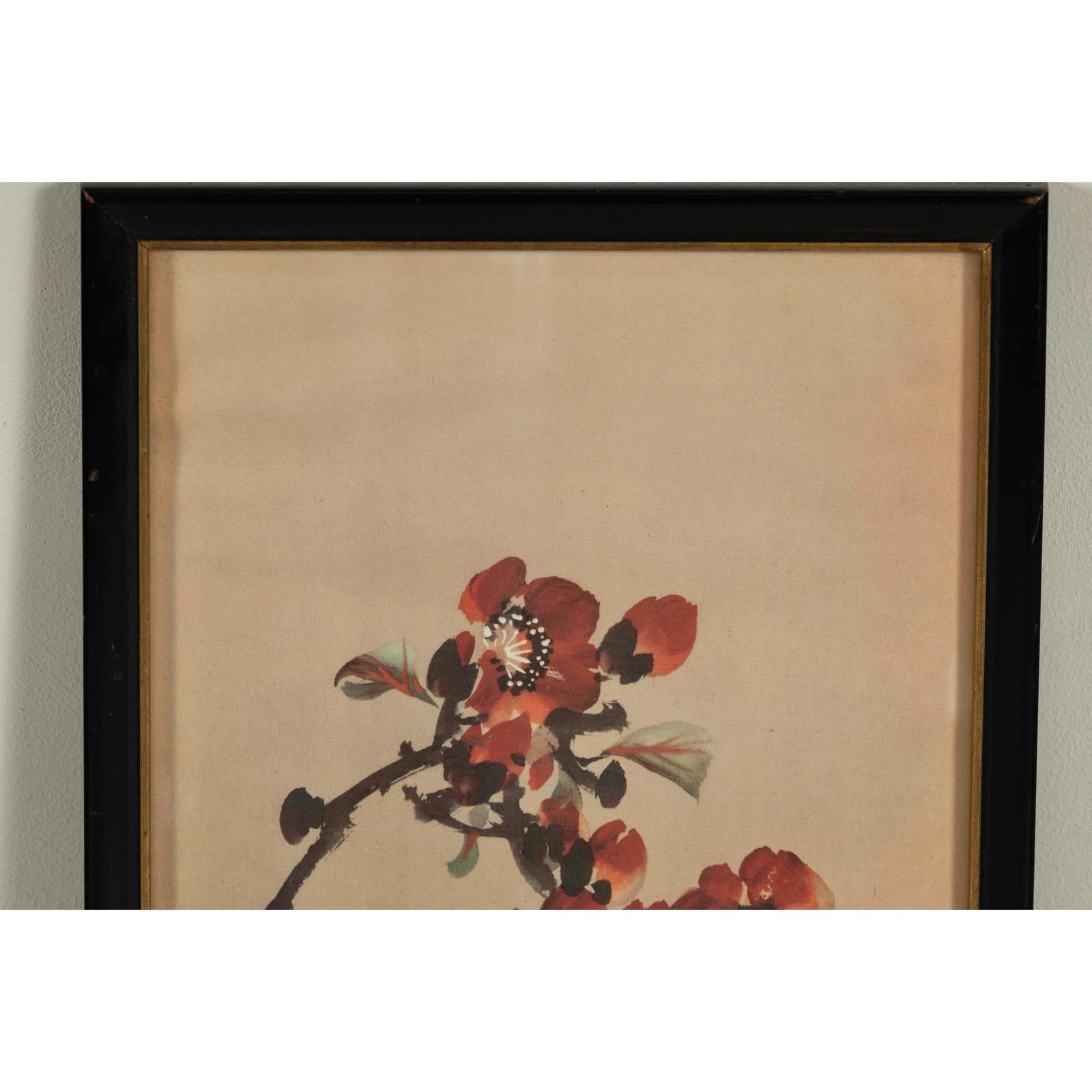 Framed Watercolor Painting of Bird on Flowering Branch-7. Asian &amp; Chinese Furniture, Art, Antiques, Vintage Home Décor for sale at FEA Home