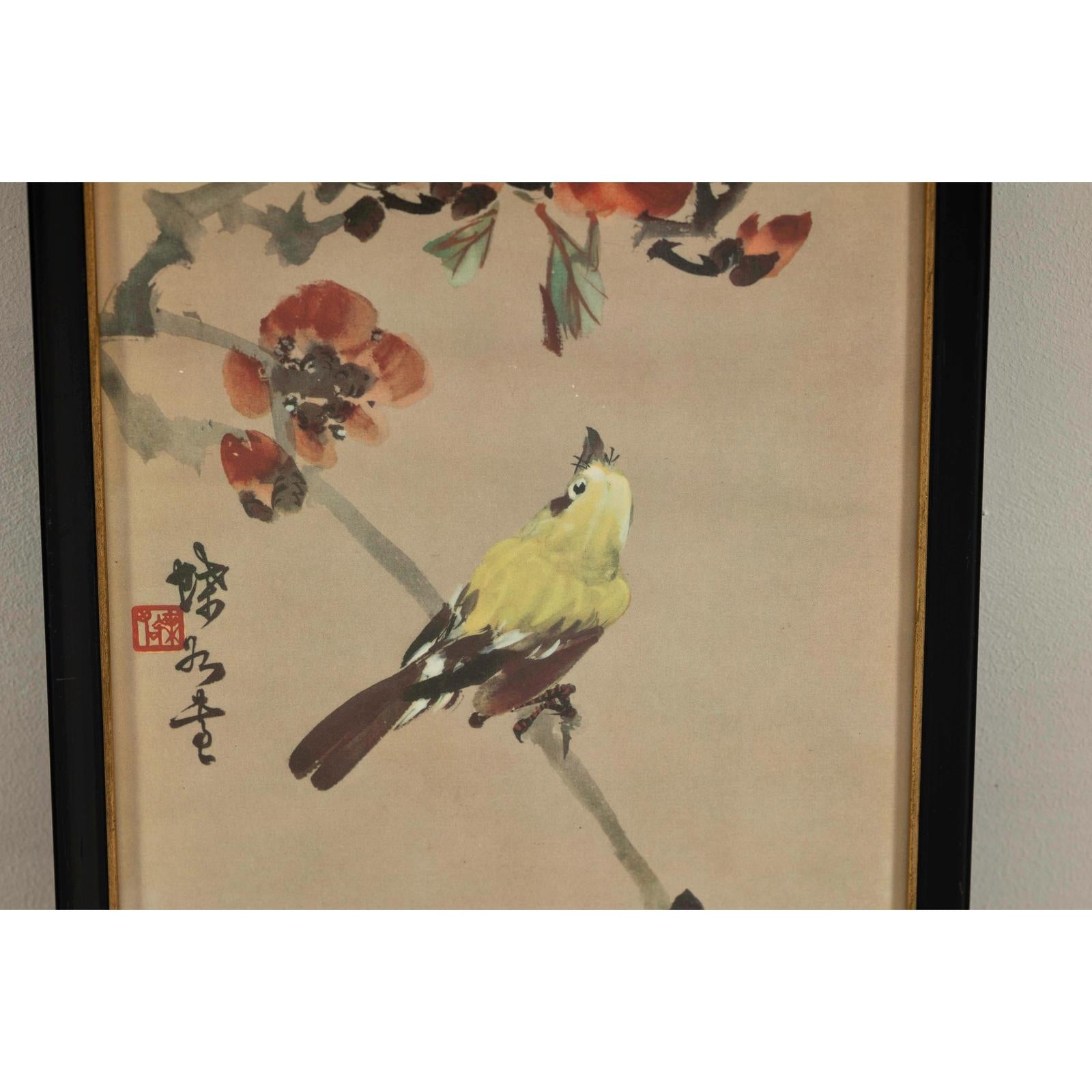 Framed Watercolor Painting of Bird on Flowering Branch-8. Asian &amp; Chinese Furniture, Art, Antiques, Vintage Home Décor for sale at FEA Home