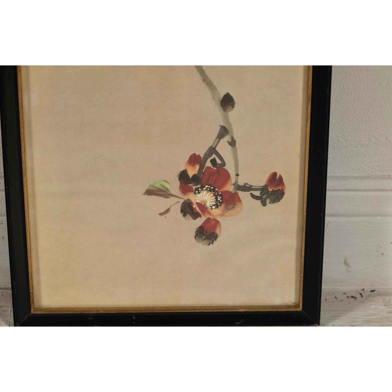 Framed Watercolor Painting of Bird on Flowering Branch-9. Asian &amp; Chinese Furniture, Art, Antiques, Vintage Home Décor for sale at FEA Home