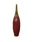 Glazed Apple Red Ceramic Vase with Skinny Mustard Green Neck - FEA Home