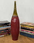 Glazed Apple Red Ceramic Vase with Skinny Mustard Green Neck - FEA Home