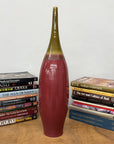 Glazed Apple Red Ceramic Vase with Skinny Mustard Green Neck - FEA Home