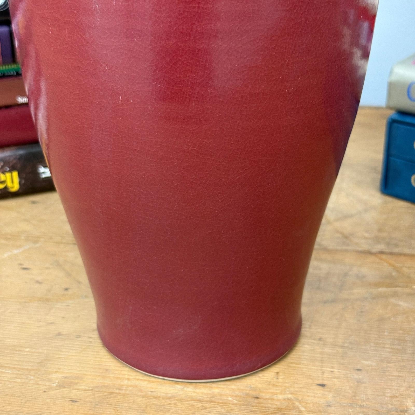 Glazed Apple Red Ceramic Vase with Skinny Mustard Green Neck - FEA Home