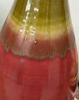 Glazed Apple Red Ceramic Vase with Skinny Mustard Green Neck - FEA Home
