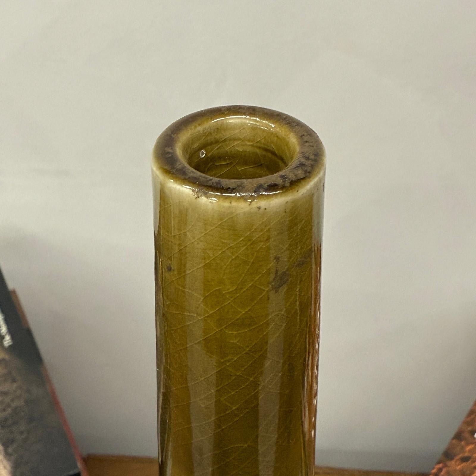 Glazed Apple Red Ceramic Vase with Skinny Mustard Green Neck - FEA Home