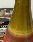 Glazed Apple Red Ceramic Vase with Skinny Mustard Green Neck - FEA Home