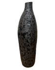 Glazed Midnight Black Ceramic Vase with Curled Floral Design - FEA Home