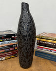 Glazed Midnight Black Ceramic Vase with Curled Floral Design - FEA Home