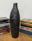 Glazed Midnight Black Ceramic Vase with Curled Floral Design - FEA Home