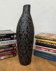 Glazed Midnight Black Ceramic Vase with Curled Floral Design - FEA Home