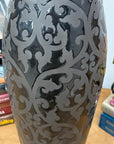 Glazed Midnight Black Ceramic Vase with Curled Floral Design - FEA Home
