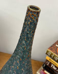 Glazed Teal & Amber Textured Ceramic Vase with Narrow Neck - FEA Home