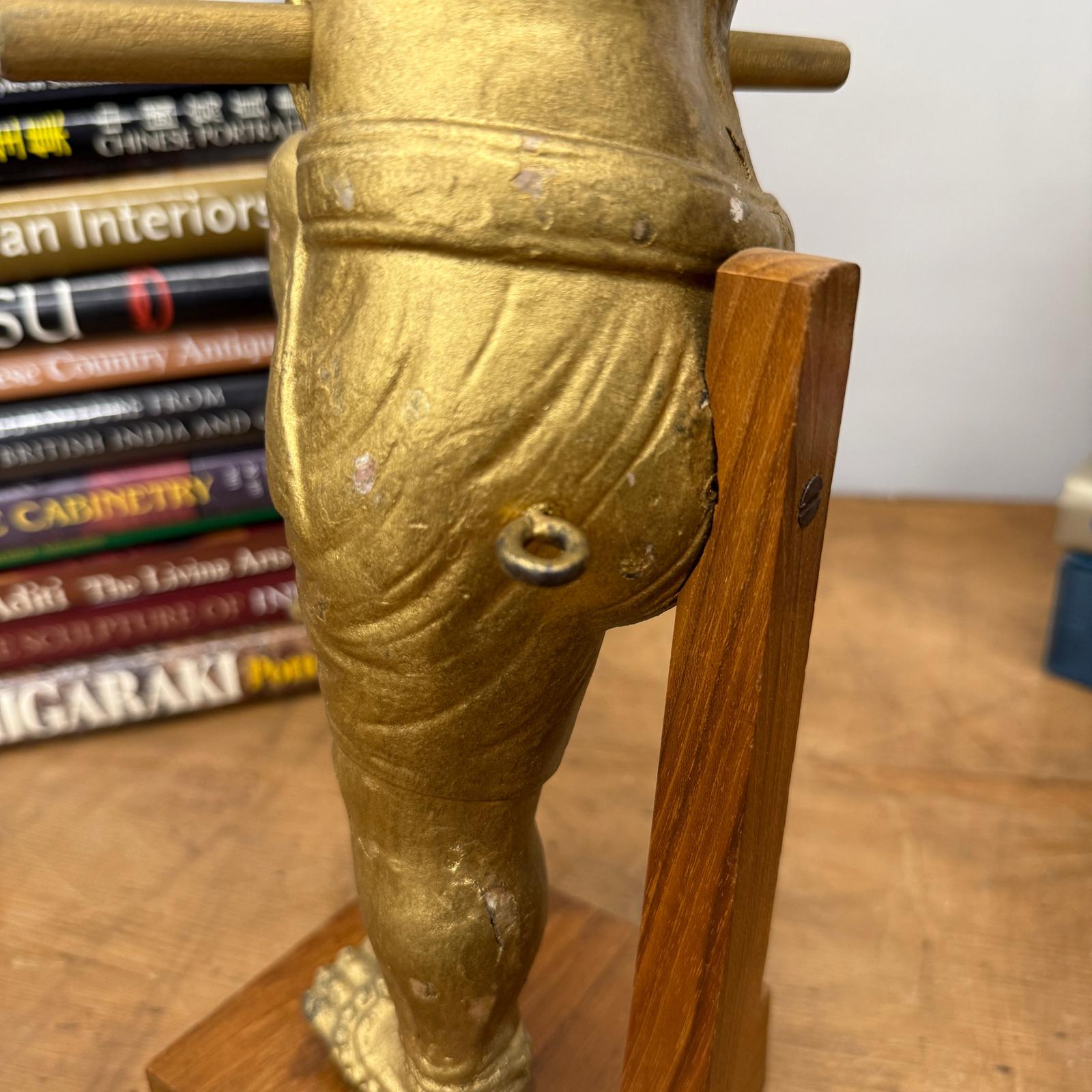 Golden Gilded Wood Hanuman Sculpture - FEA Home