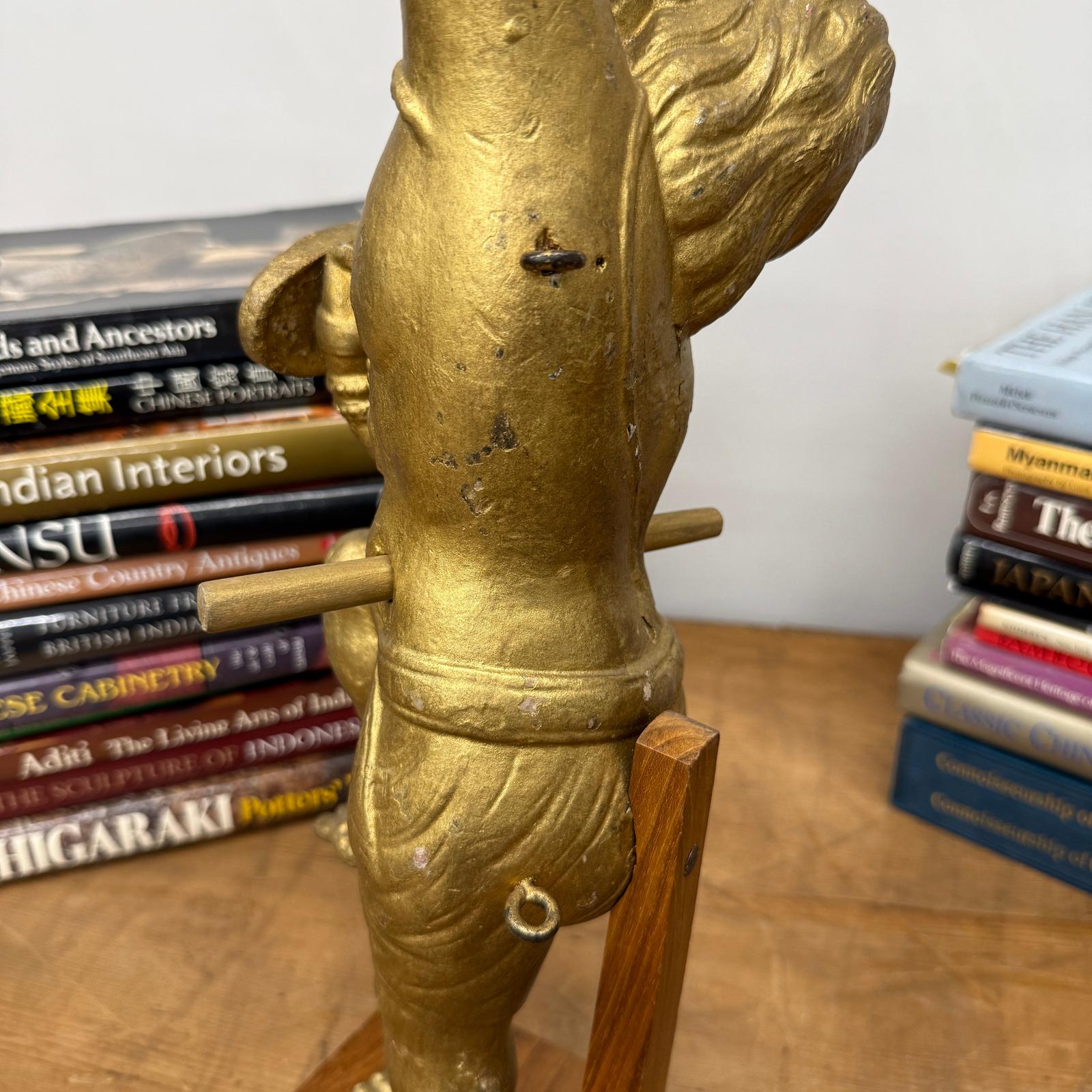 Golden Gilded Wood Hanuman Sculpture - FEA Home