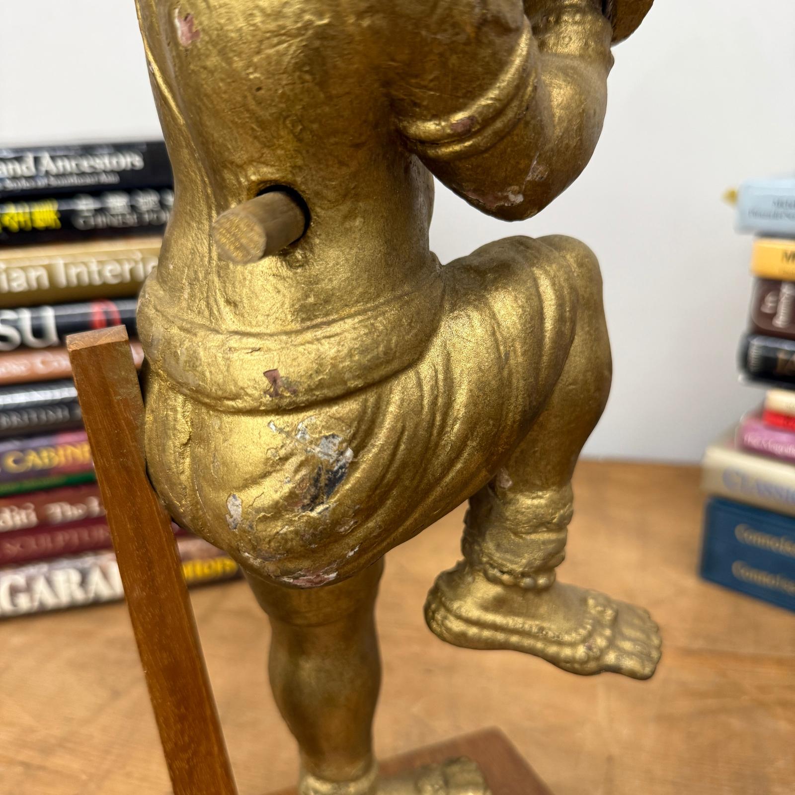 Golden Gilded Wood Hanuman Sculpture - FEA Home