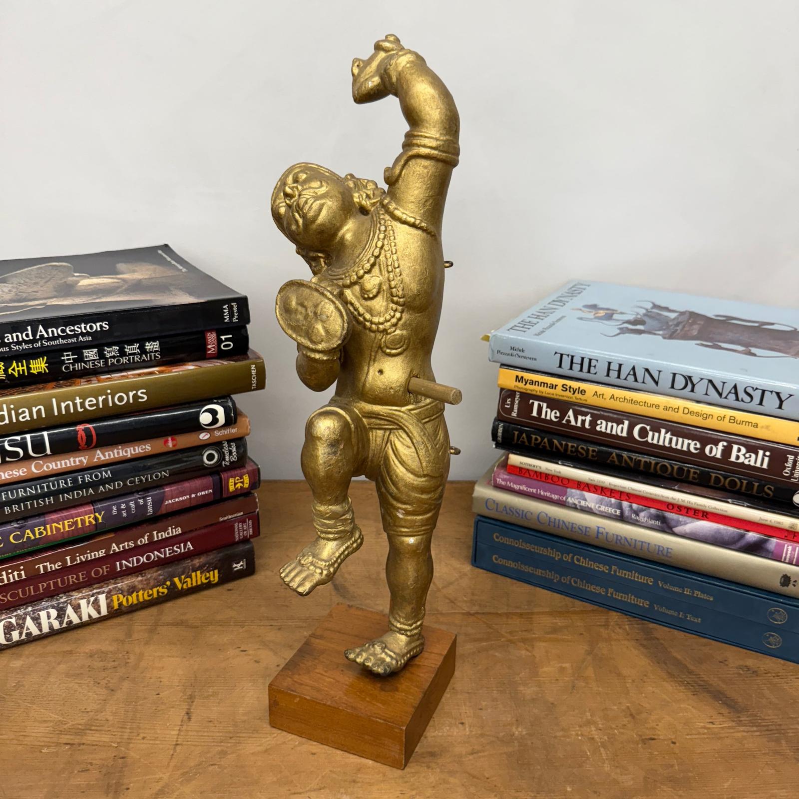 Golden Gilded Wood Hanuman Sculpture - FEA Home