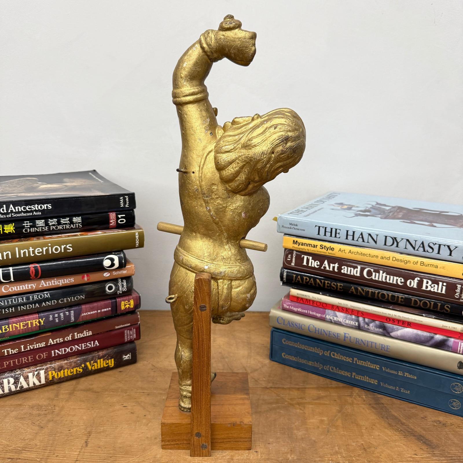 Golden Gilded Wood Hanuman Sculpture - FEA Home
