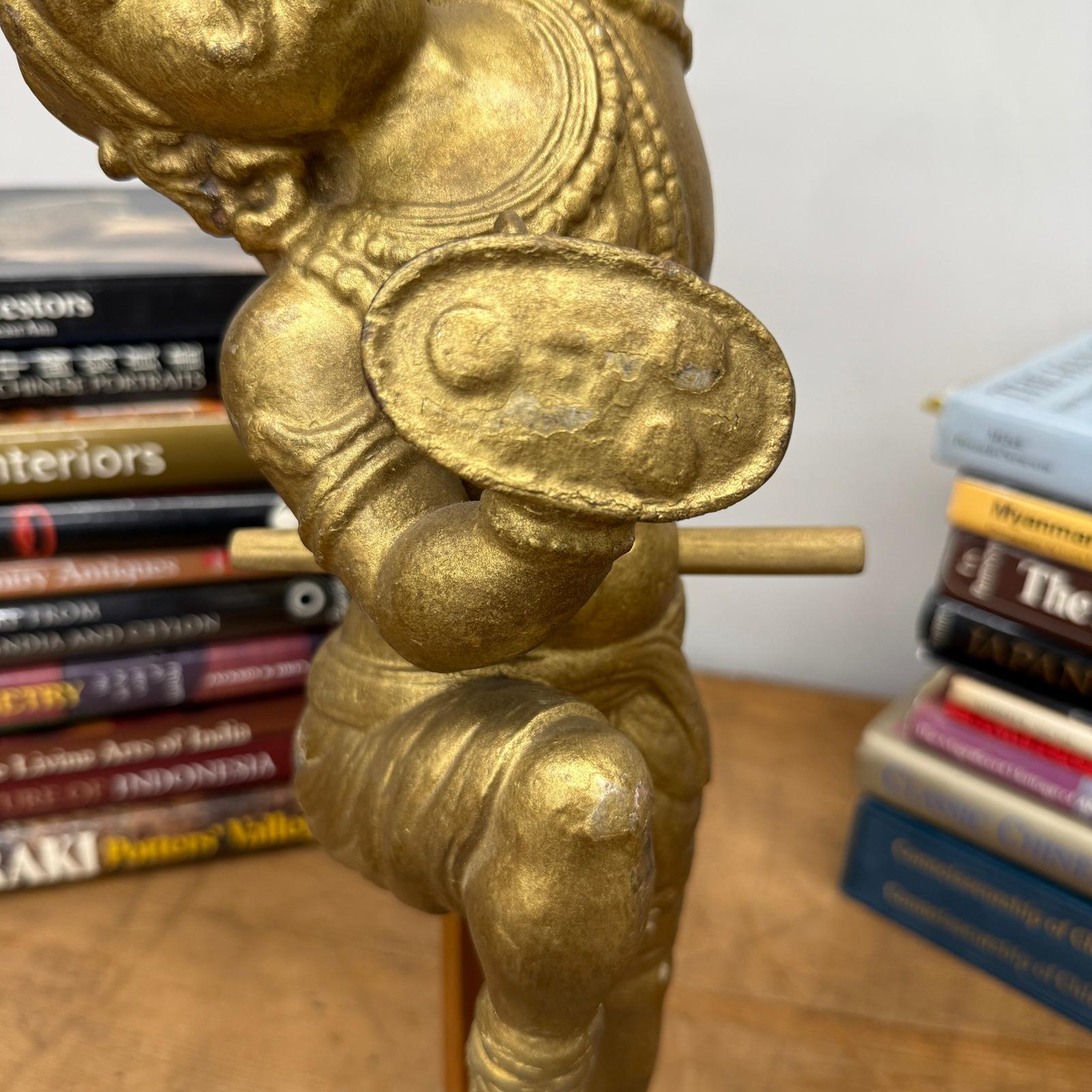 Golden Gilded Wood Hanuman Sculpture - FEA Home