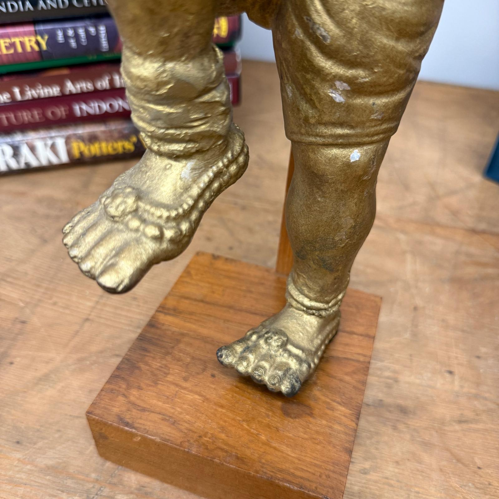 Golden Gilded Wood Hanuman Sculpture - FEA Home