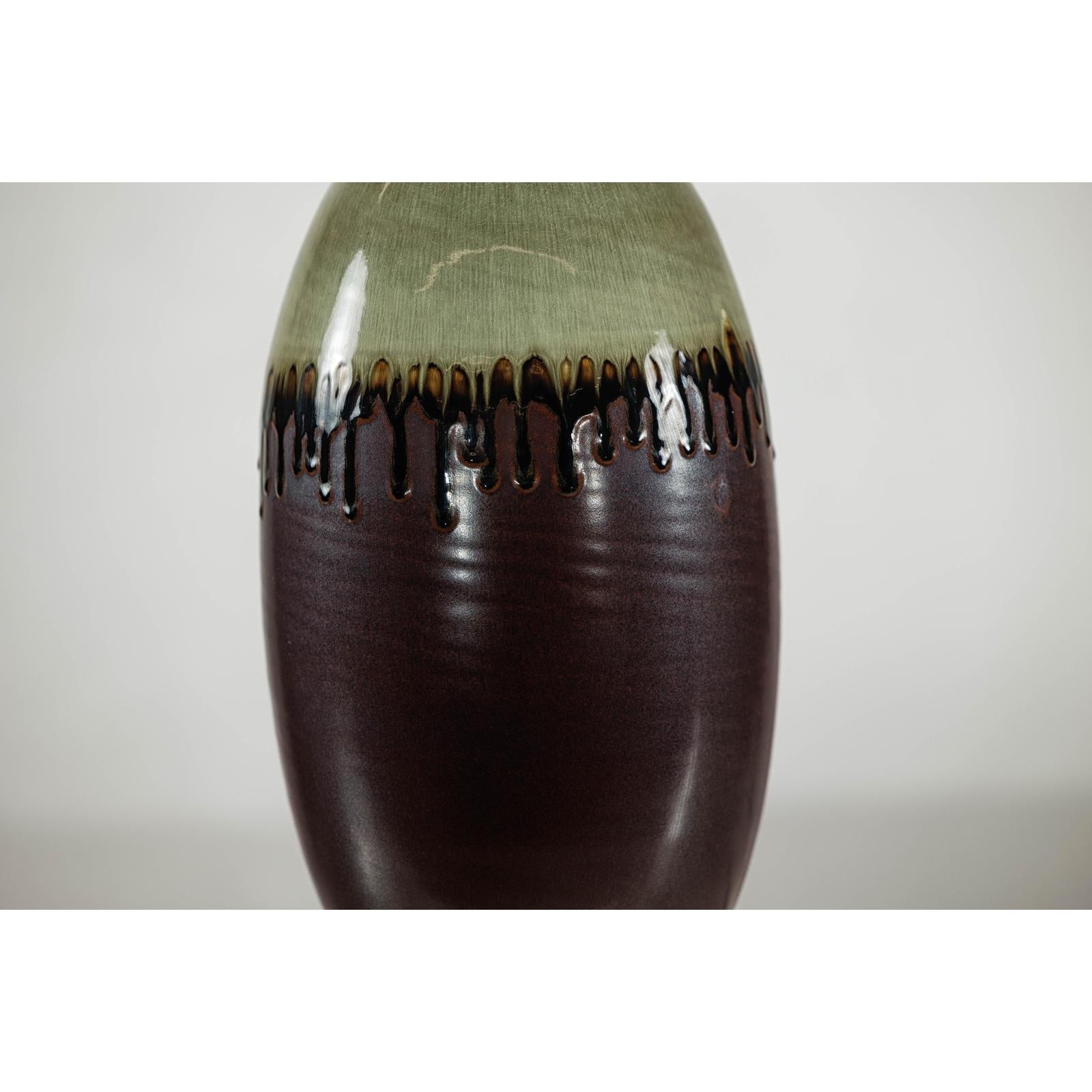 Green and Brown Vase with Drip Glaze and Asymmetric Rim-4. Asian &amp; Chinese Furniture, Art, Antiques, Vintage Home Décor for sale at FEA Home