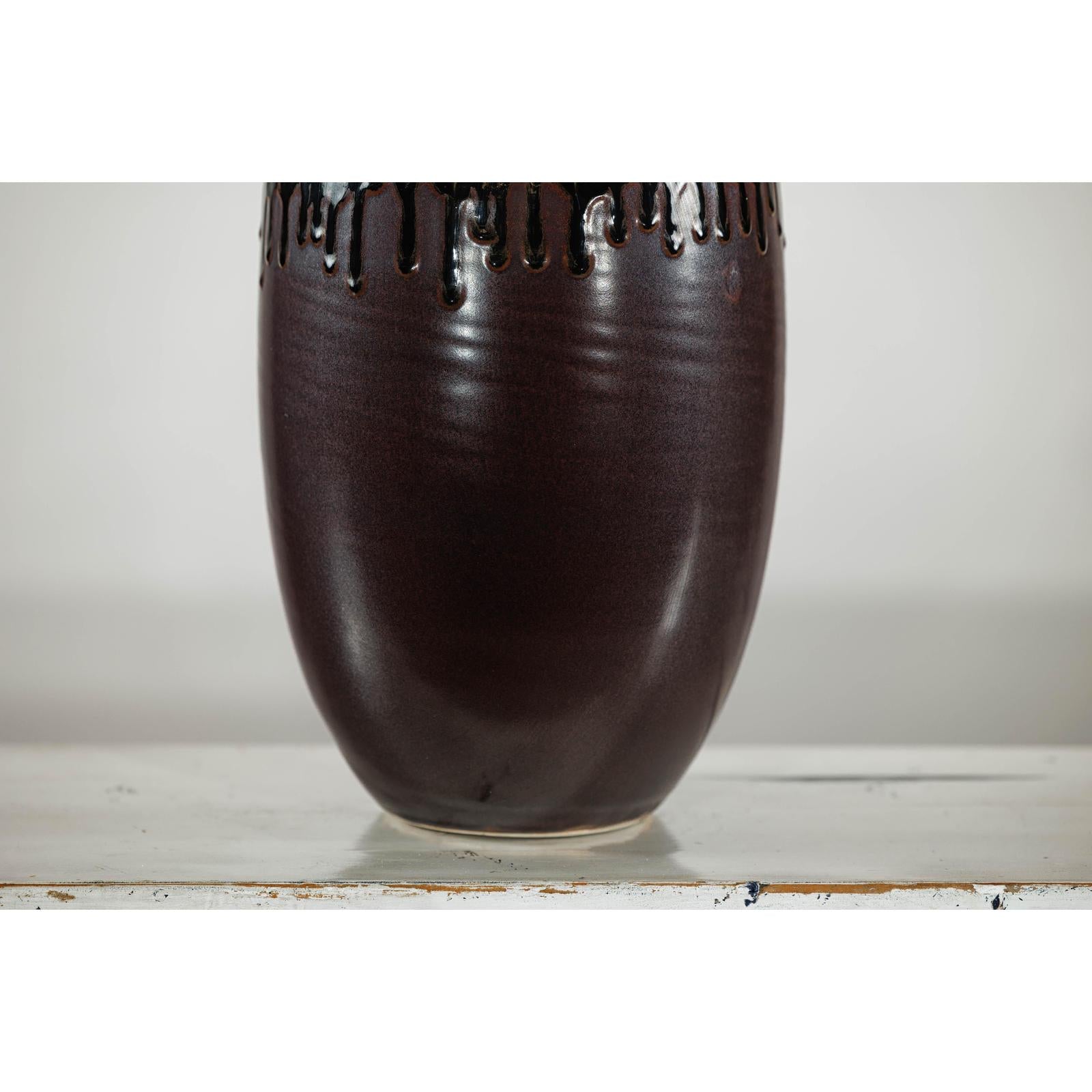 Green and Brown Vase with Drip Glaze and Asymmetric Rim-5. Asian &amp; Chinese Furniture, Art, Antiques, Vintage Home Décor for sale at FEA Home