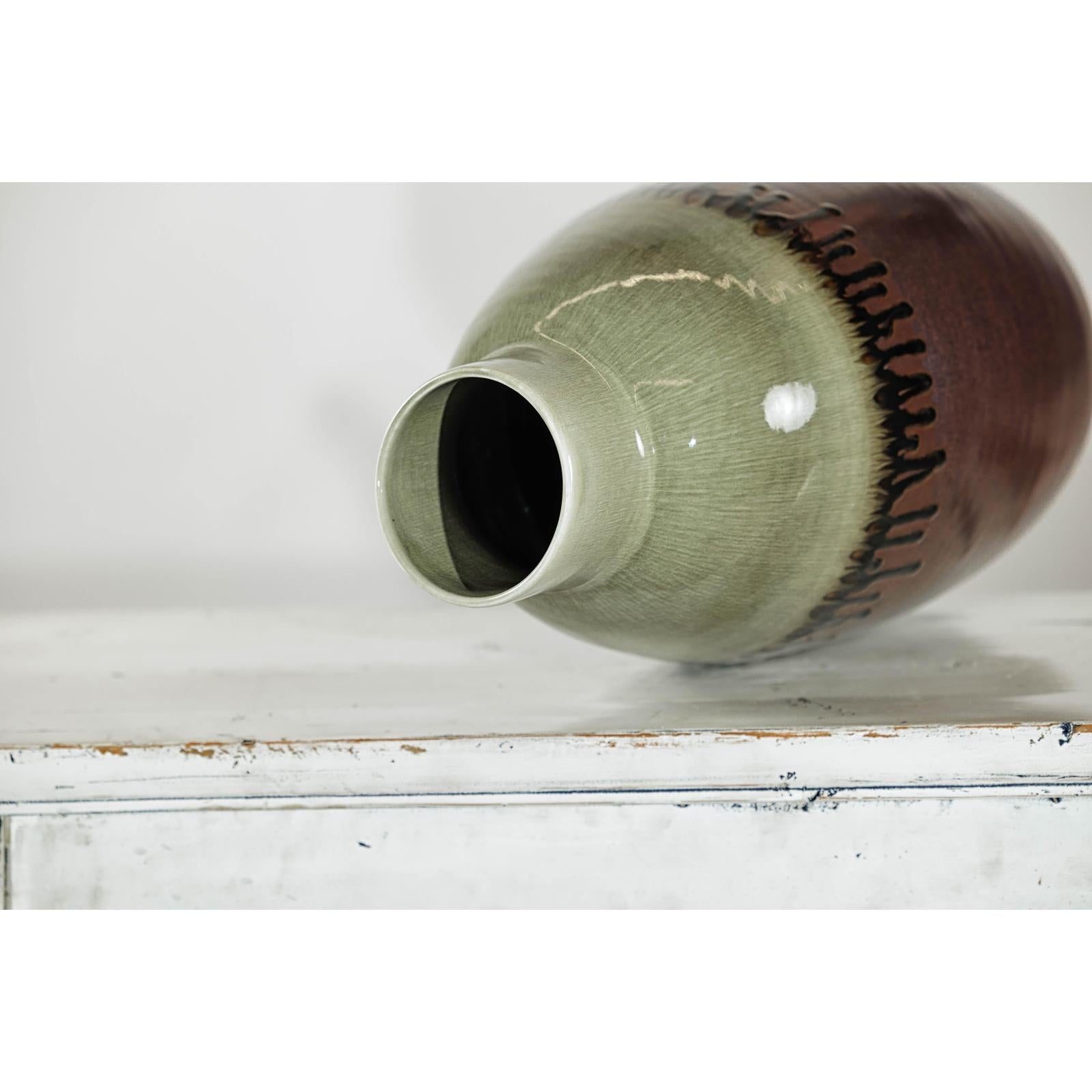Green and Brown Vase with Drip Glaze and Asymmetric Rim-9. Asian &amp; Chinese Furniture, Art, Antiques, Vintage Home Décor for sale at FEA Home