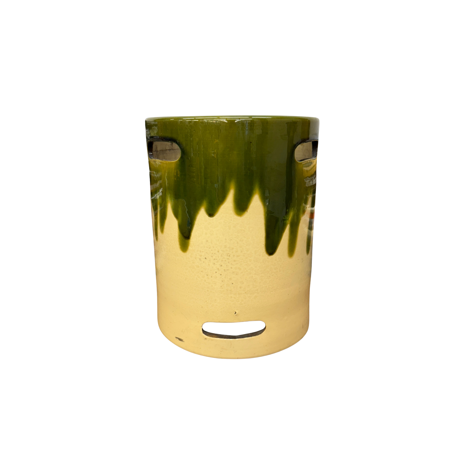 Green and Cream Ceramic Hibachi with Drip Glaze Detail