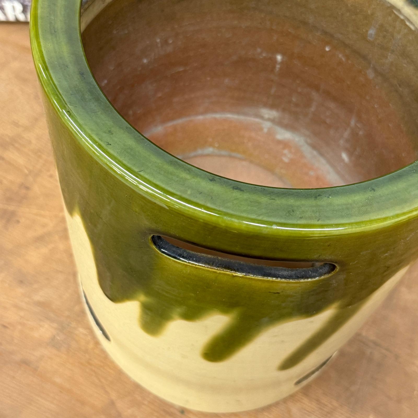 Green and Cream Ceramic Hibachi with Drip Glaze Detail