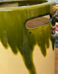 Green and Cream Ceramic Hibachi with Drip Glaze Detail