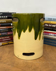 Green and Cream Ceramic Hibachi with Drip Glaze Detail