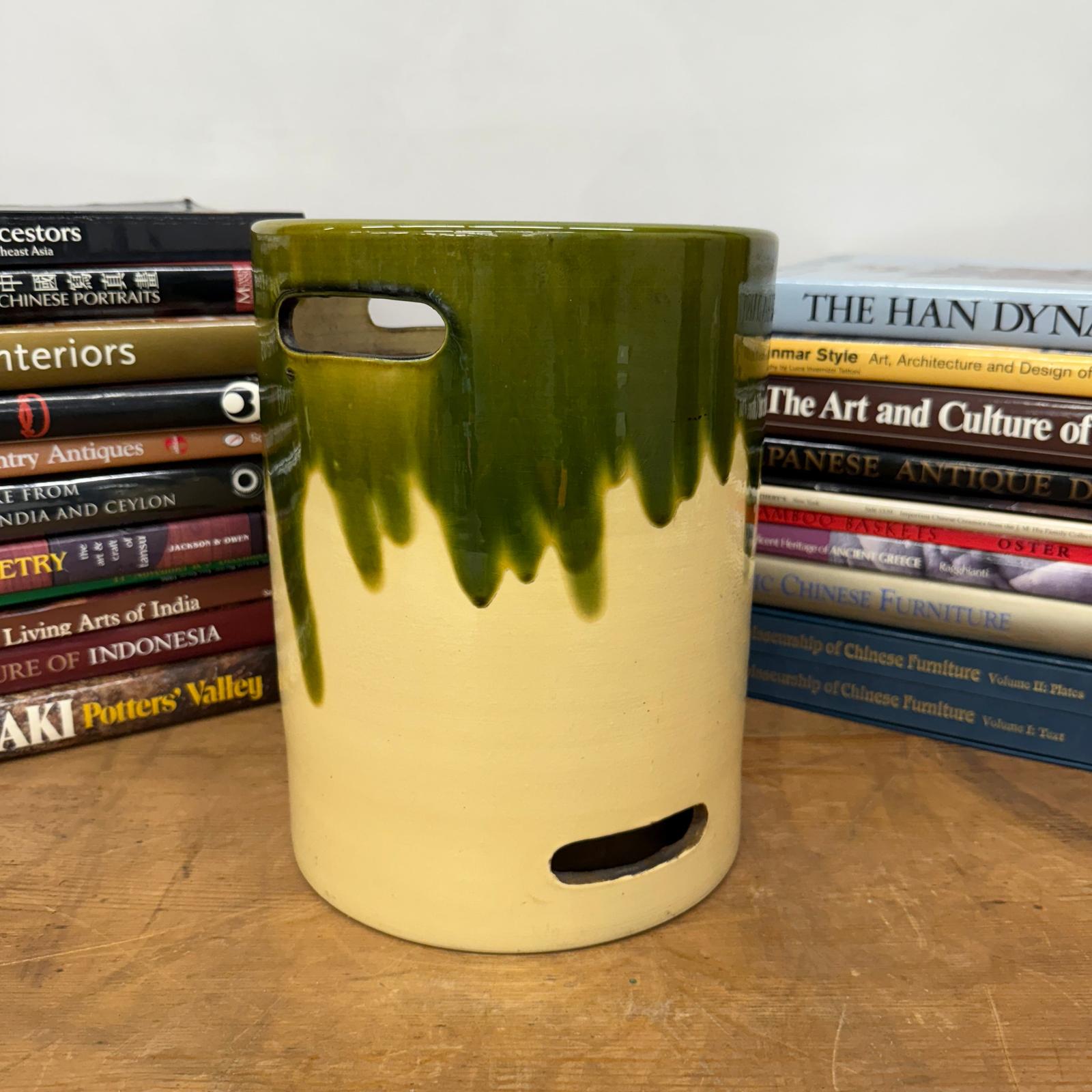 Green and Cream Ceramic Hibachi with Drip Glaze Detail