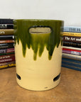 Green and Cream Ceramic Hibachi with Drip Glaze Detail
