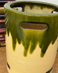 Green and Cream Ceramic Hibachi with Drip Glaze Detail