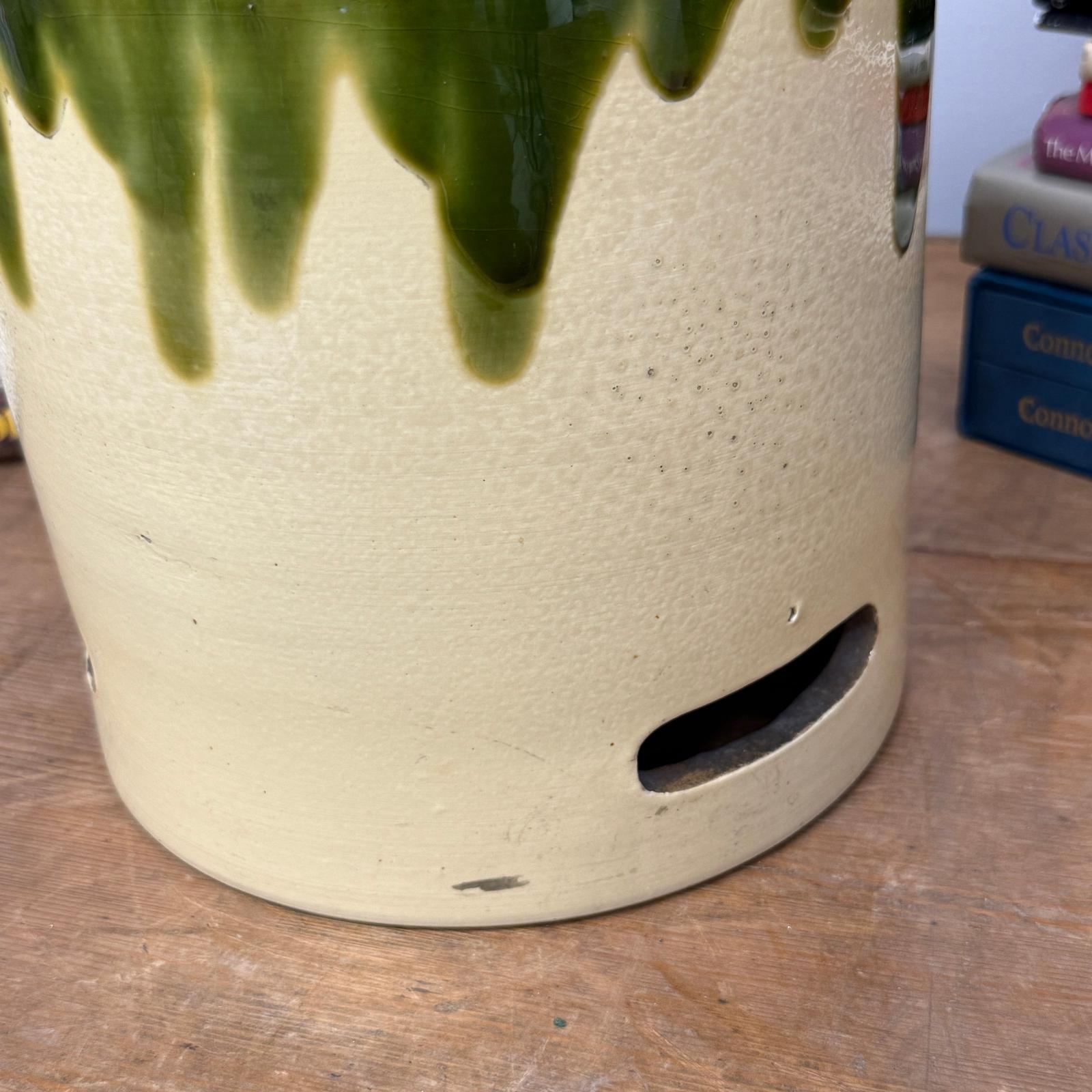 Green and Cream Ceramic Hibachi with Drip Glaze Detail
