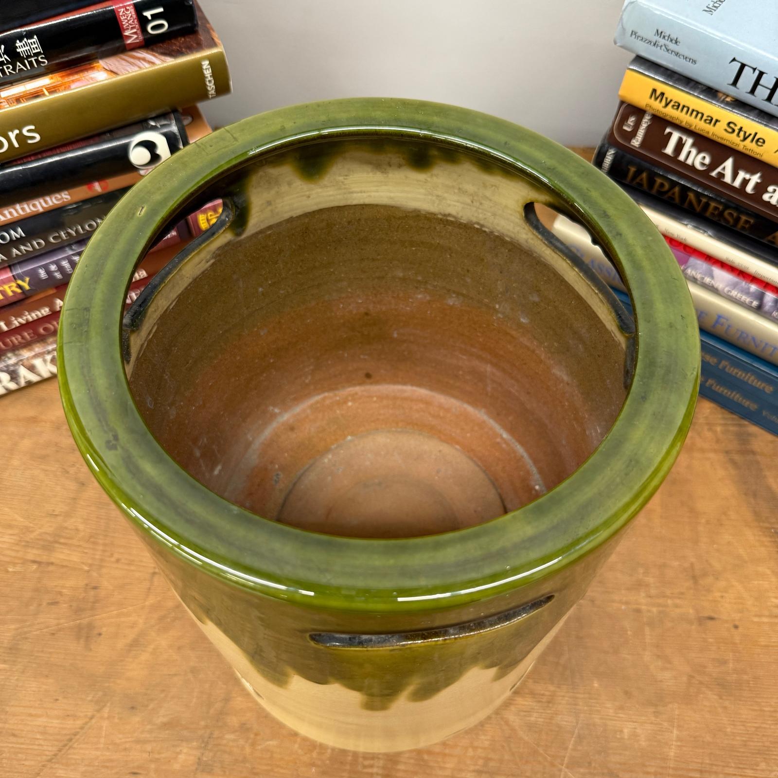 Green and Cream Ceramic Hibachi with Drip Glaze Detail