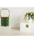 Green and Orange Antique Metal Basket with Openwork Design - image 2
