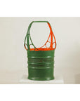 Green and Orange Antique Metal Basket with Openwork Design - image 4