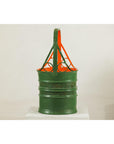 Green and Orange Antique Metal Basket with Openwork Design - image 5