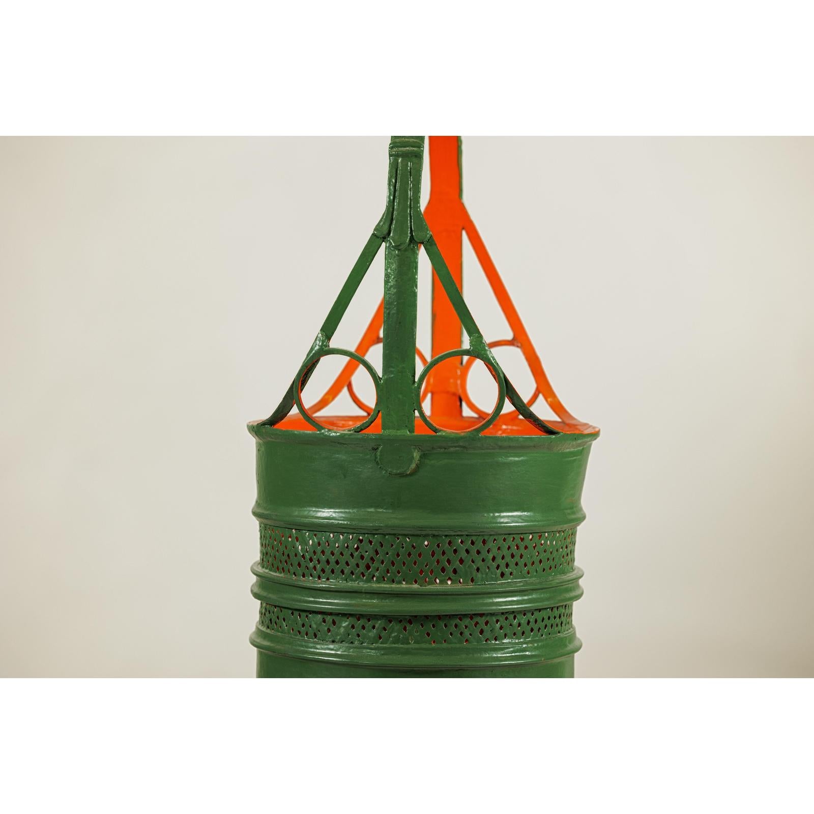 Green and Orange Antique Metal Basket with Openwork Design - image 8