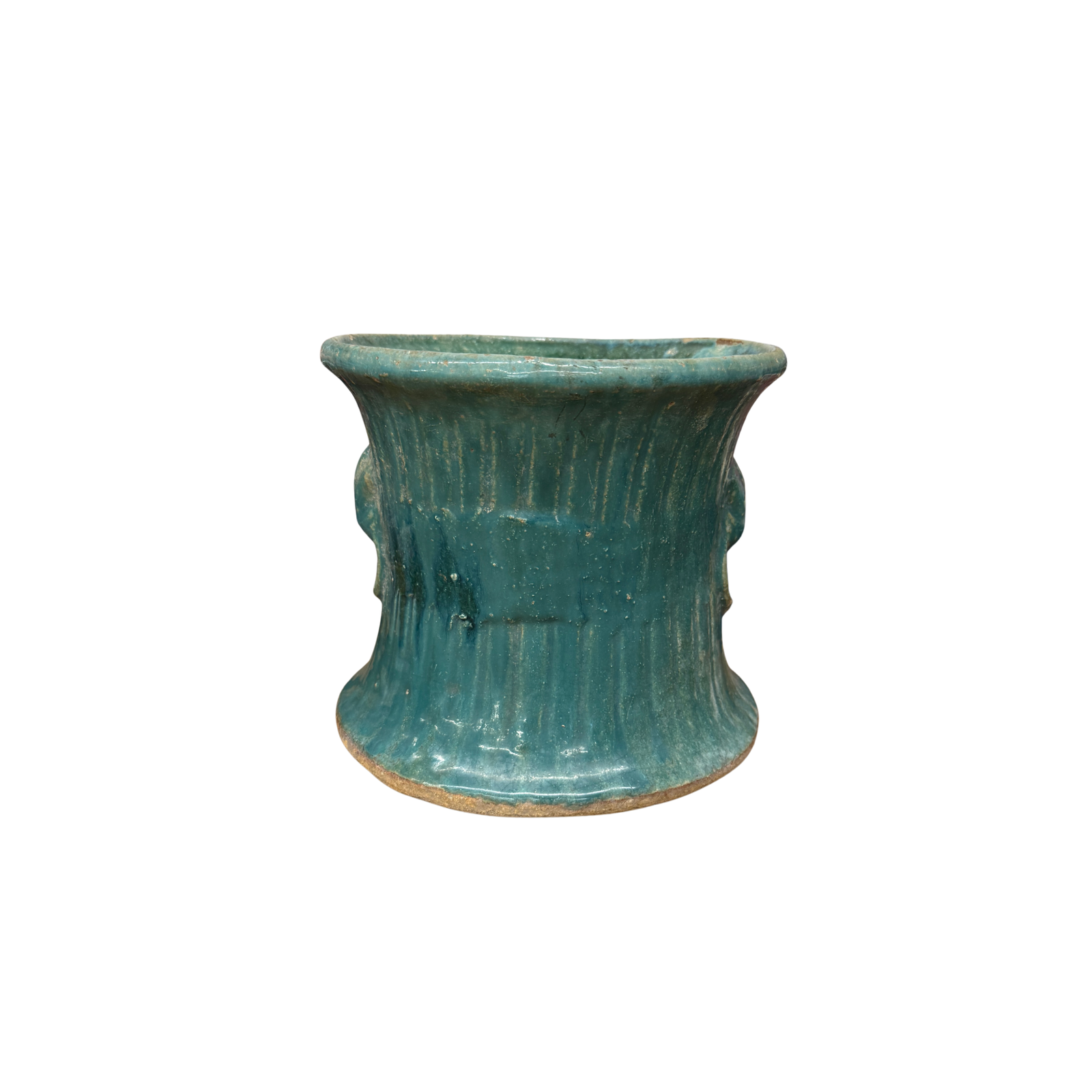 Green and Teal Glazed Planter with Drum Style Form - FEA Home