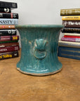 Green and Teal Glazed Planter with Drum Style Form - FEA Home