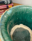 Green and Teal Glazed Planter with Drum Style Form - FEA Home