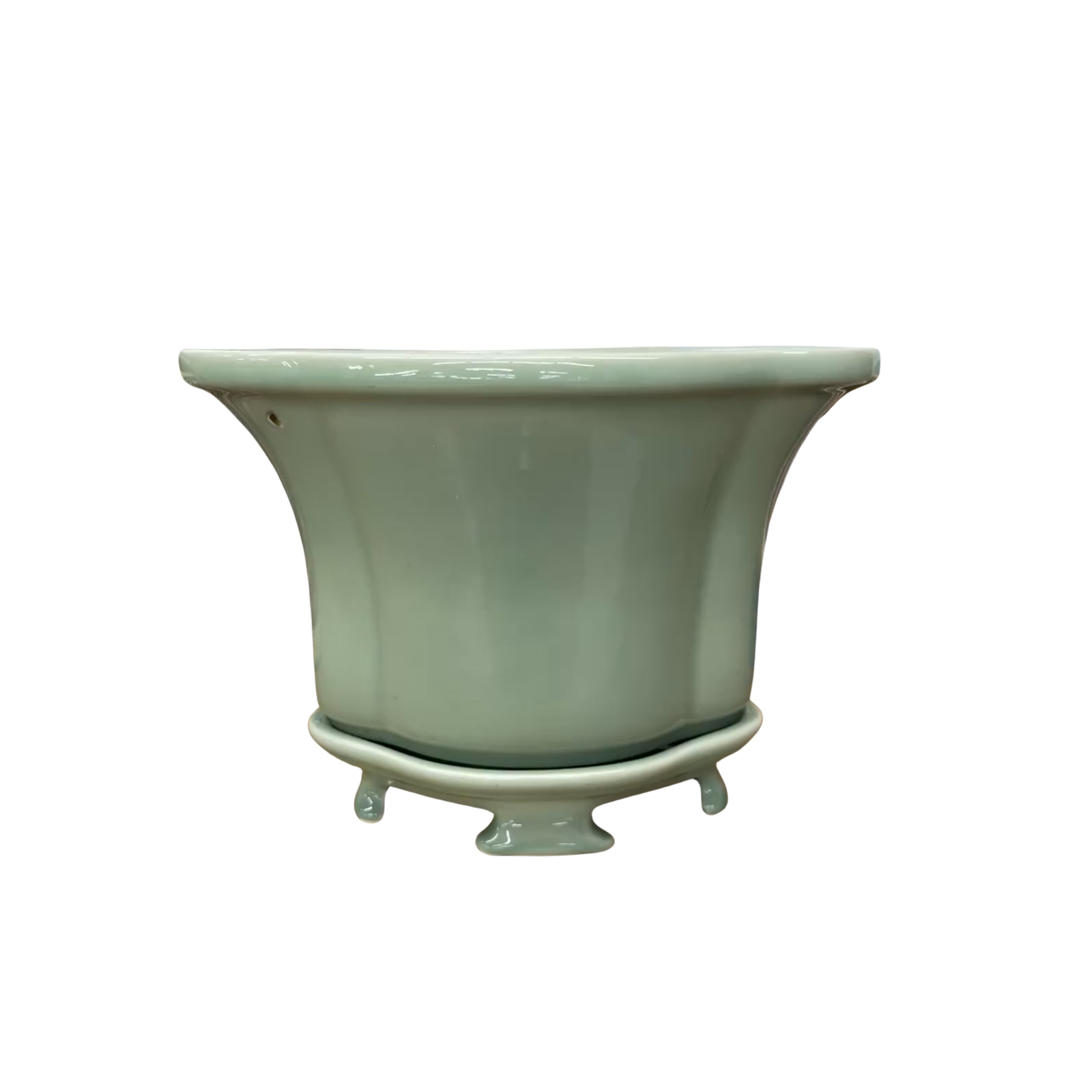 Green Ceramic Planter with Footed Tray - FEA Home