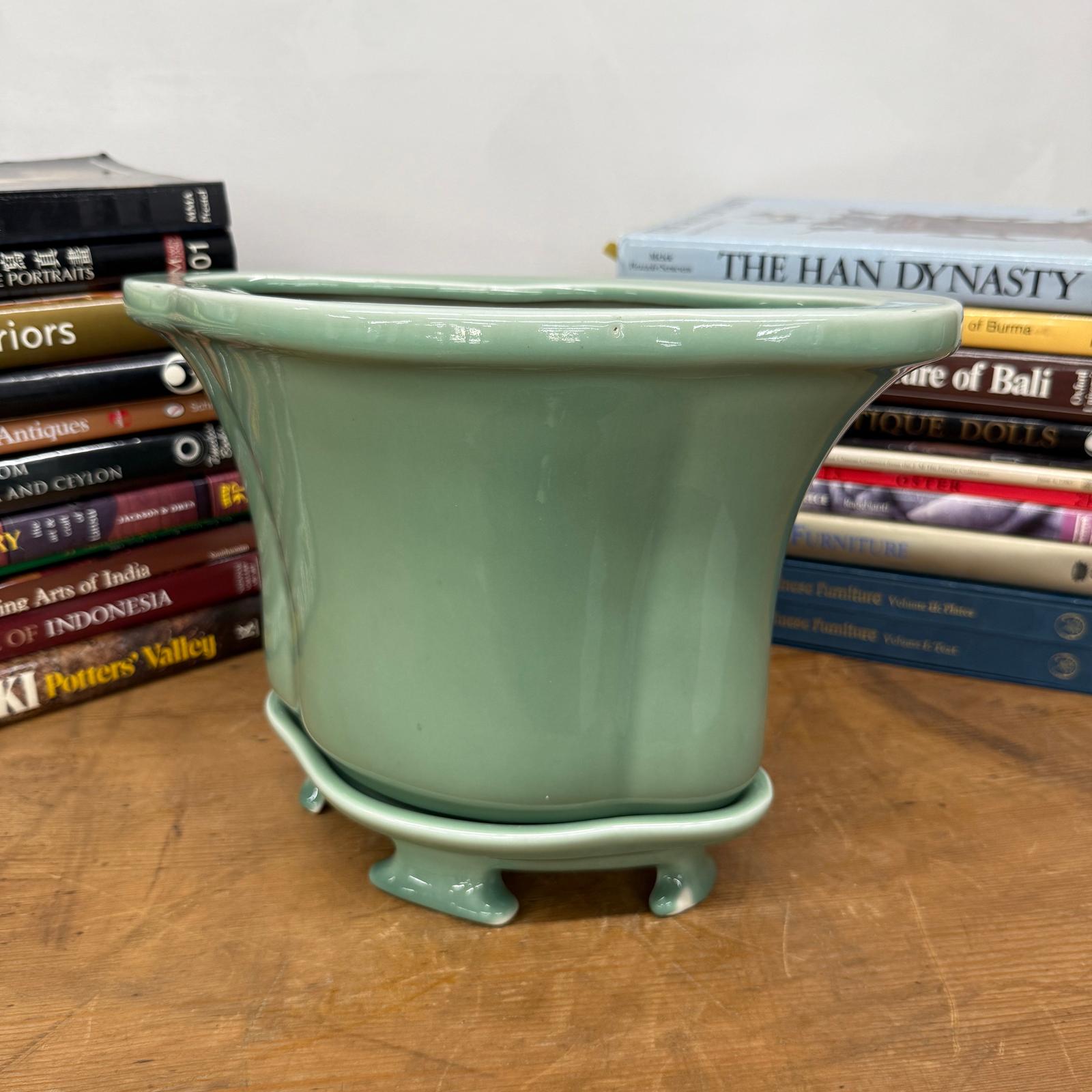 Green Ceramic Planter with Footed Tray - FEA Home