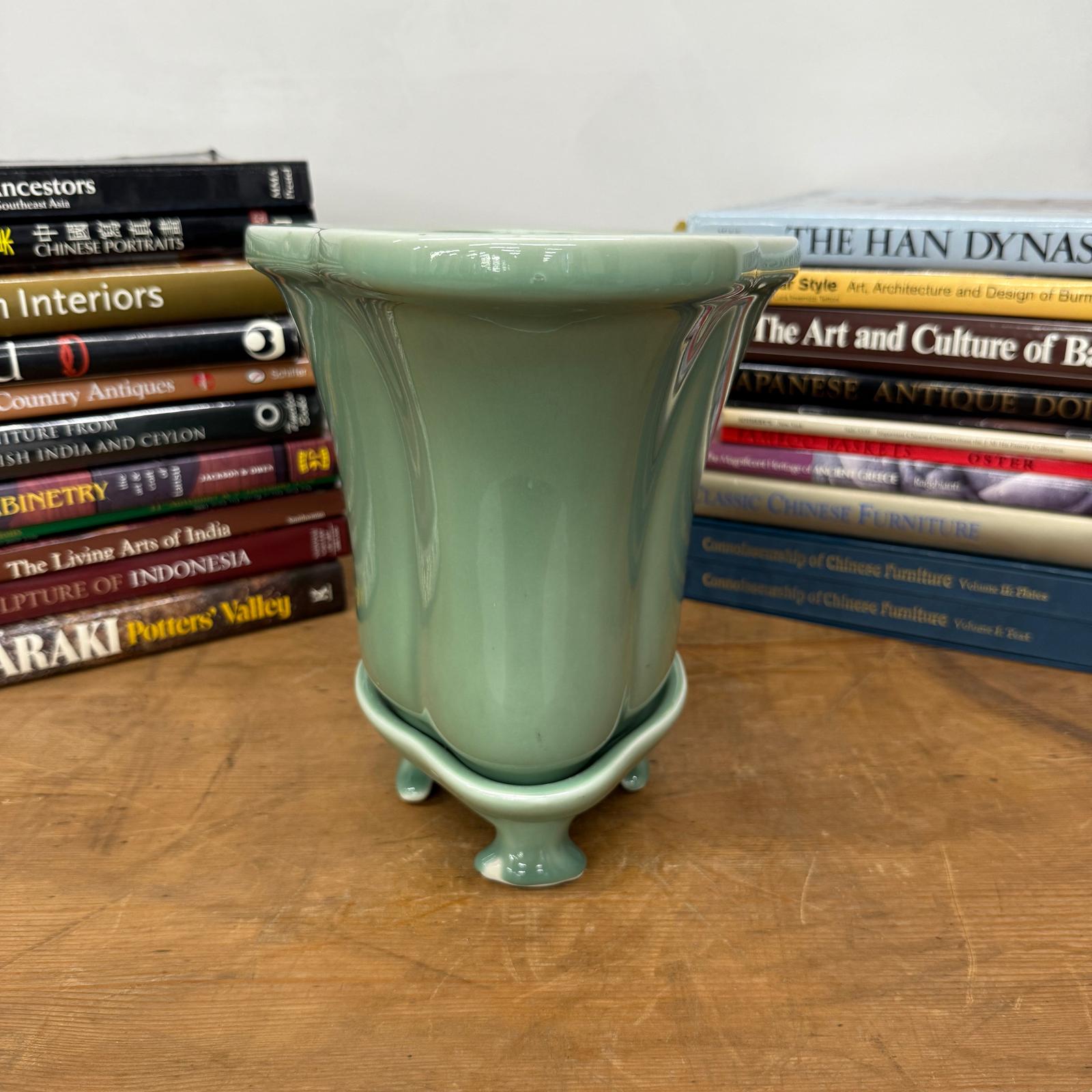 Green Ceramic Planter with Footed Tray - FEA Home