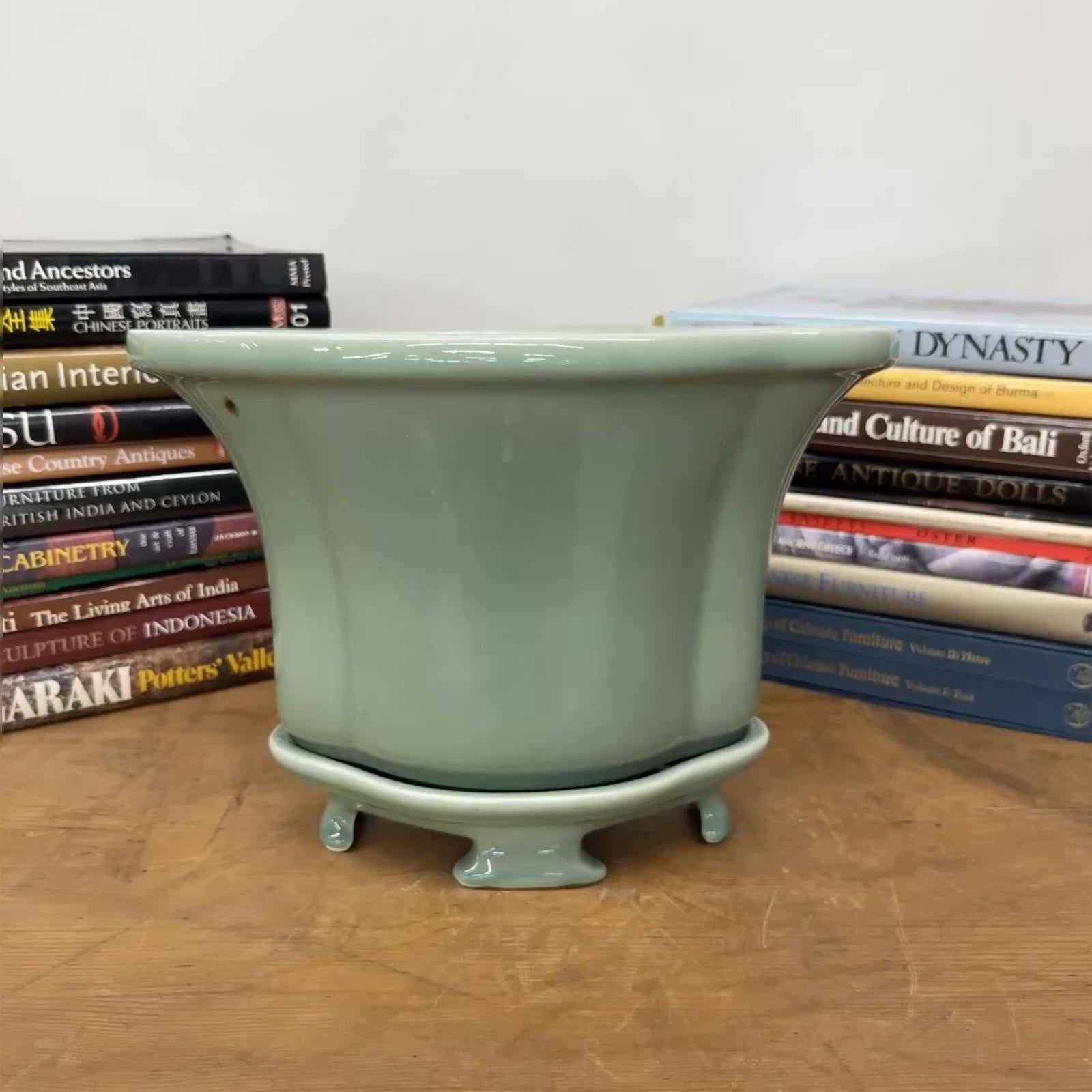 Green Ceramic Planter with Footed Tray - FEA Home