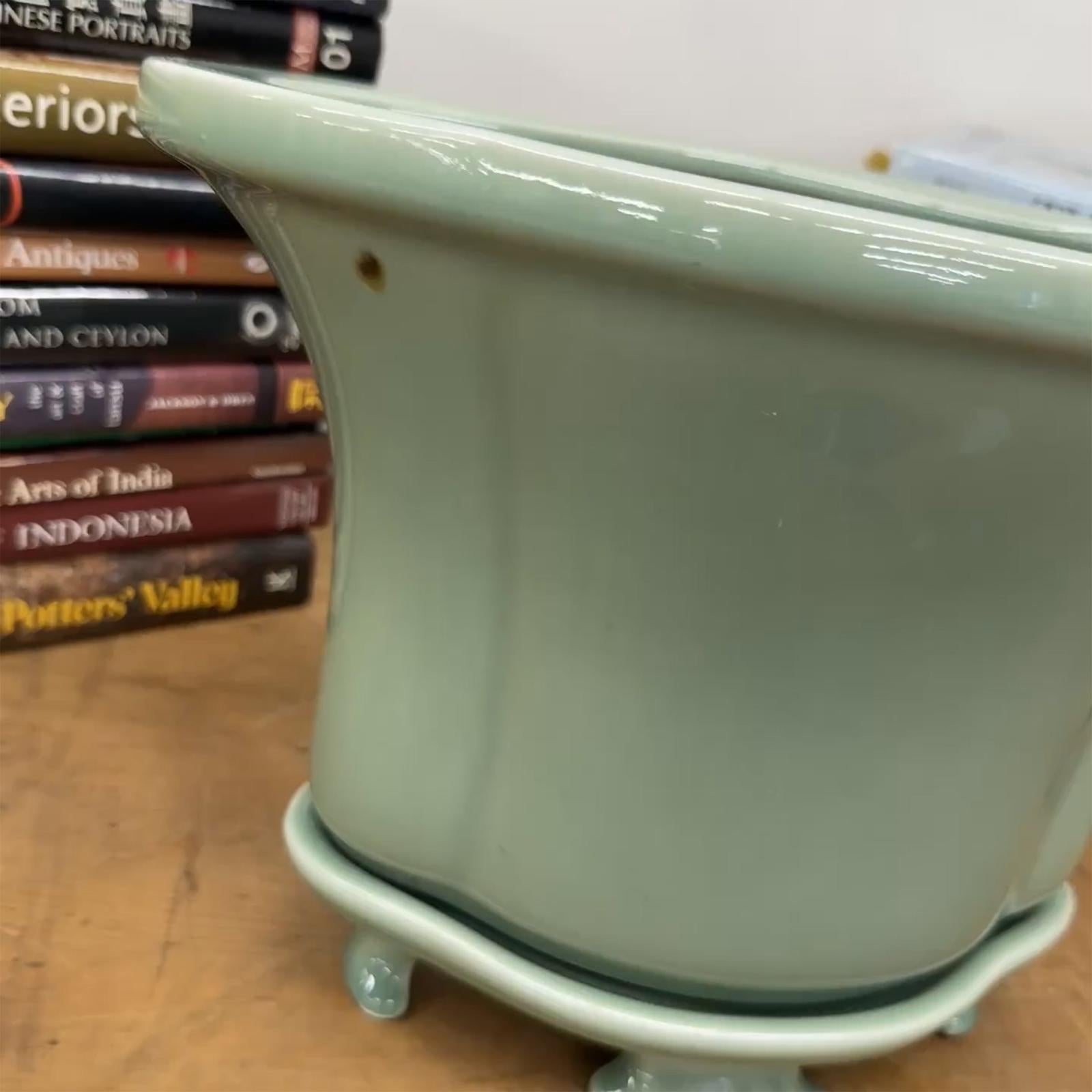 Green Ceramic Planter with Footed Tray - FEA Home